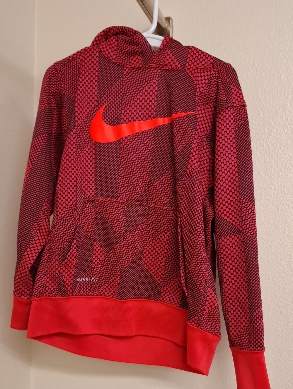 Nike Red and Black Geometric Patterned Kids Hoodie